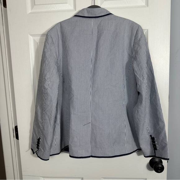 NEW Talbots size 20W seersucker blazer, blue/white, lined, cotton, nautical - Picture 8 of 13